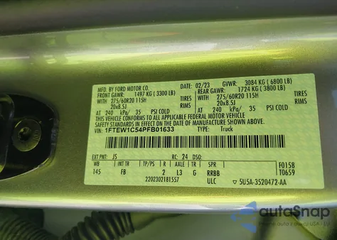 2023 Ford F-150 Xlt из США, поврежденный, VIN 1FTEW1C54PFB01633